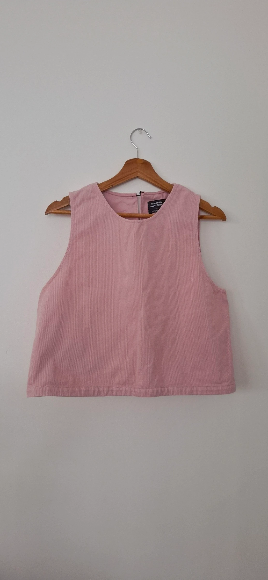 🌸 Blouse en denim rose poudré Monoprix – magnifique dos nu – neuve jamais portée ✨